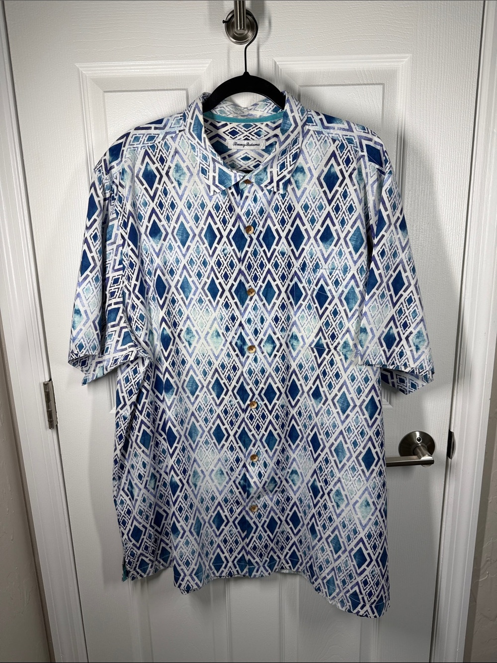 Tommy Bahama silk and cotton blend geometric print button down shirt size XXLT